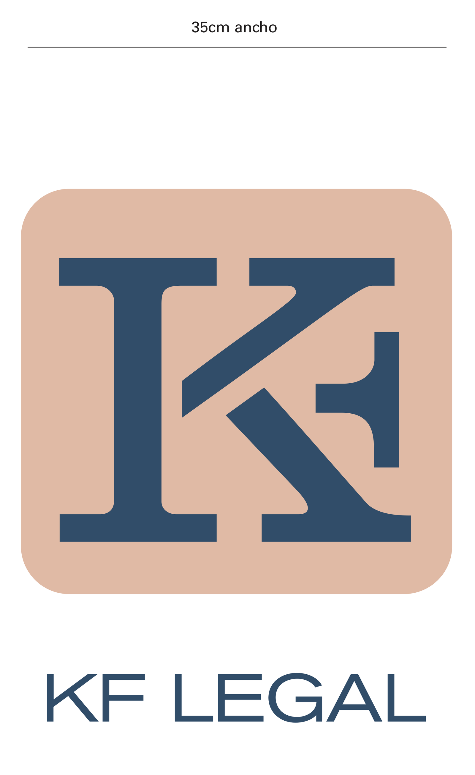 Logo KF Legal con línea superior y referencia 35 cm ancho